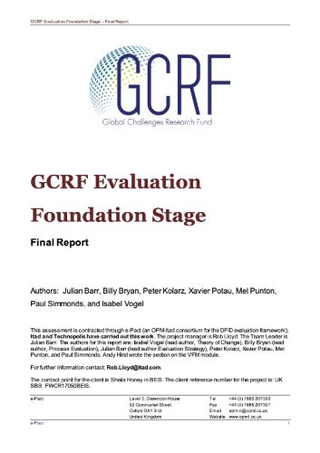 Evaluation of the Global Challenge Research Fund (GCRF) – Foundation Stage