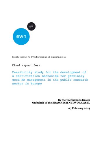 Feasibility study for the development of a certification mechanism for genuinely good HR management in the public research sector in Europe