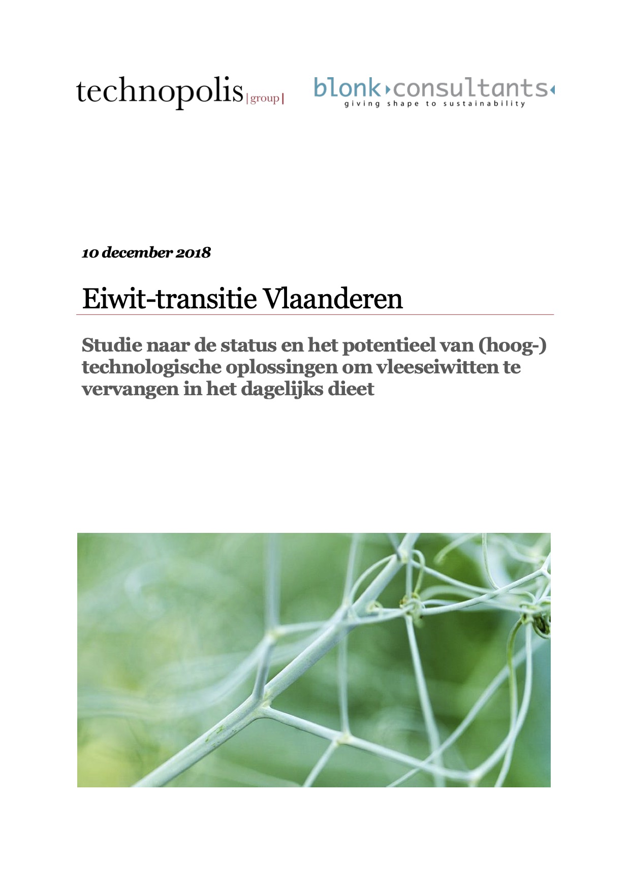 Protein transition Flanders. Study of the status and potential of (high) technological solutions to replace meat proteins in the daily diet.